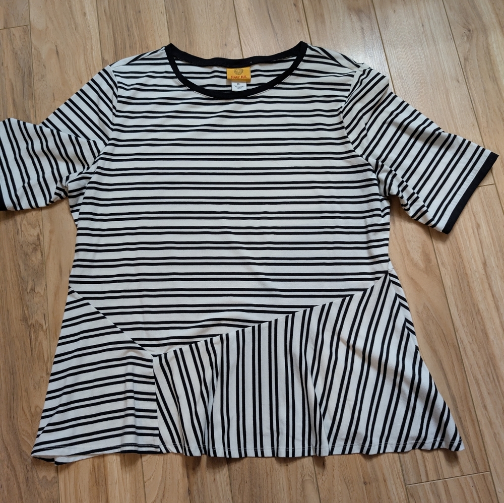 Ruby Rd. Striped Asymmetrical Sharkbite Hem Top - Super Soft XL